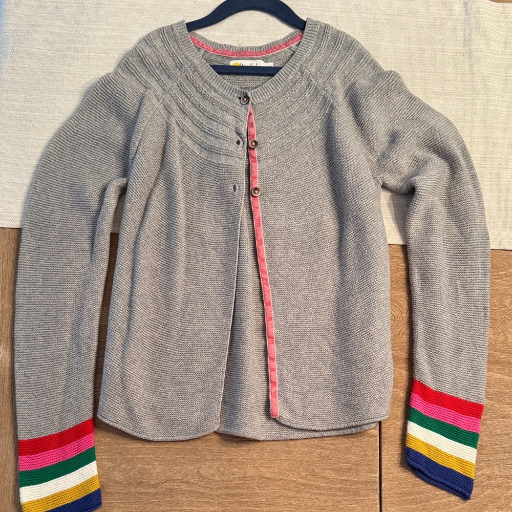 Mini Boden Gray Cardigan with Pink Trim